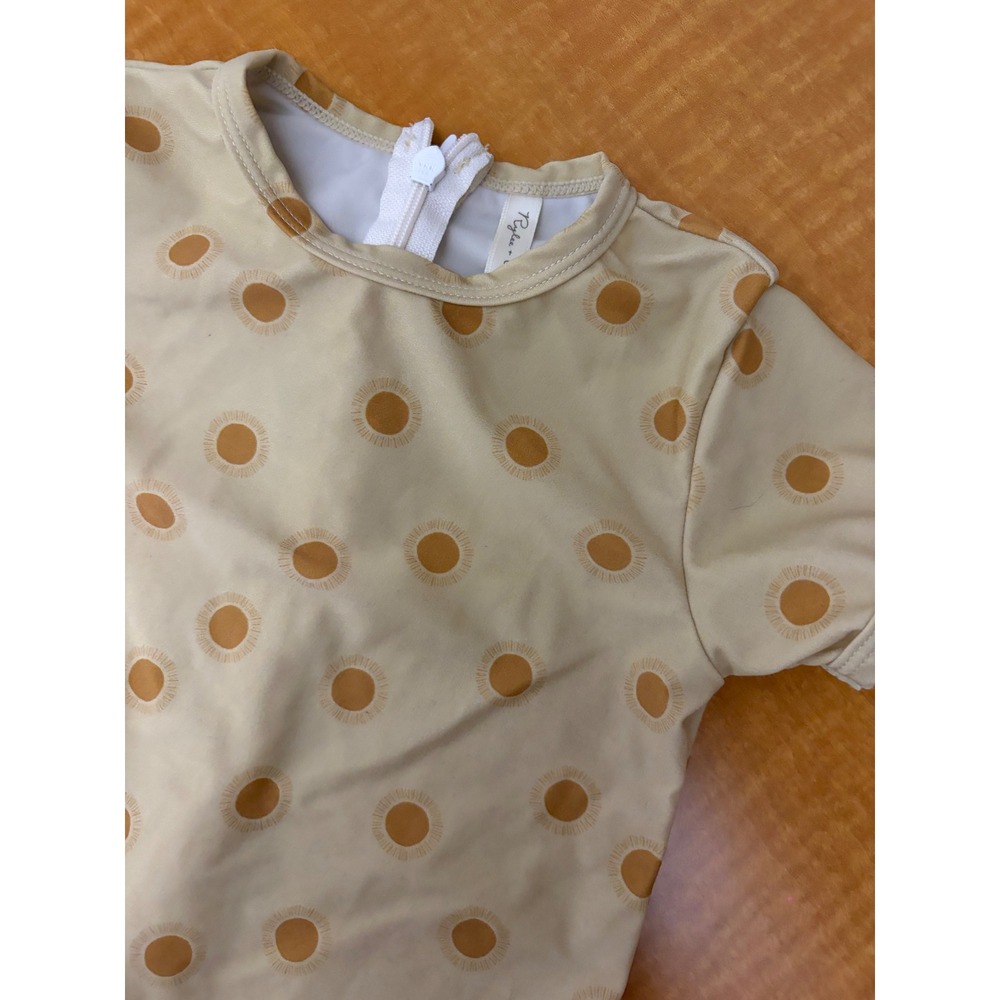 Rylee + Cru Sun Print Rashguard Swimsuit Tan Gold 12-18M One Piece Swimwear